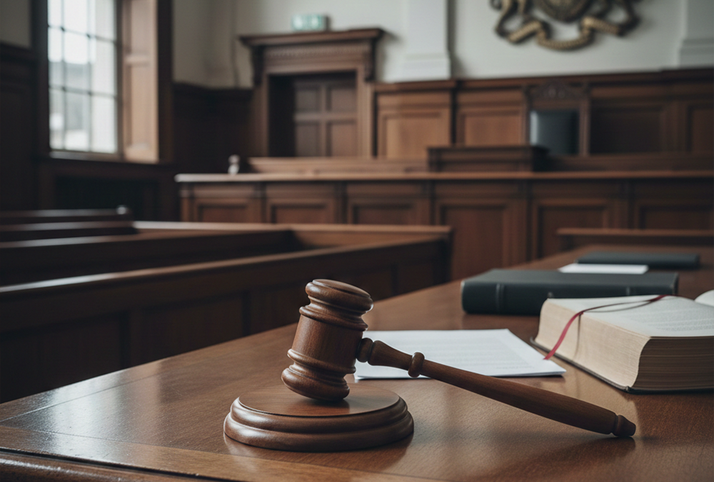 Wooden Gavel in a Courtroom